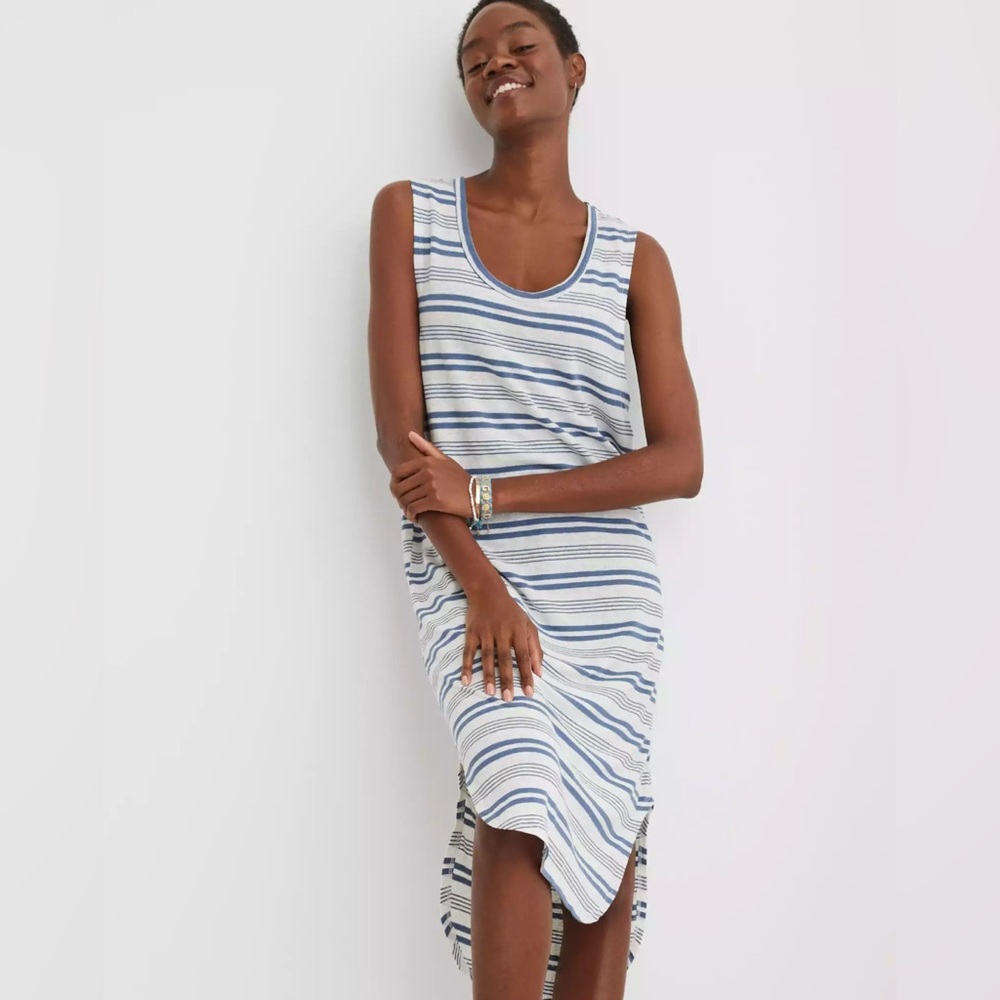 Aerie Easy Knit Stripe Coverup, Blue and White, Size XXL